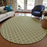 Luxury Machine Washable Indoor/Outdoor Transitional YO1 Aloe Green Rug 4' x 4' #shape_Round