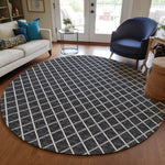 Luxury Machine Washable Indoor/Outdoor Transitional YO1 Black Rug 4' x 4' #shape_Round