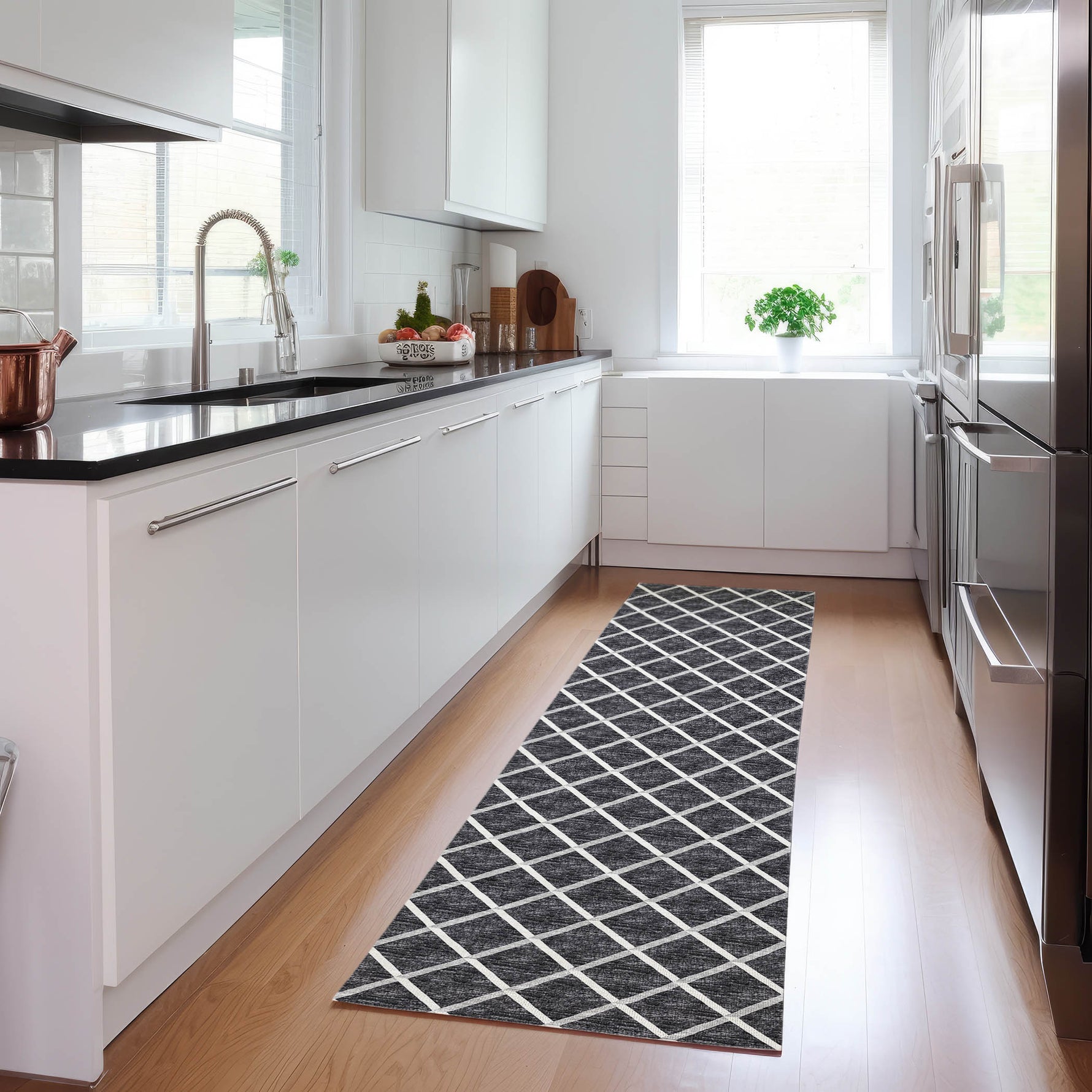 Luxury Machine Washable Indoor/Outdoor Transitional YO1 Black Rug 2'3" x 10' #shape_Runner