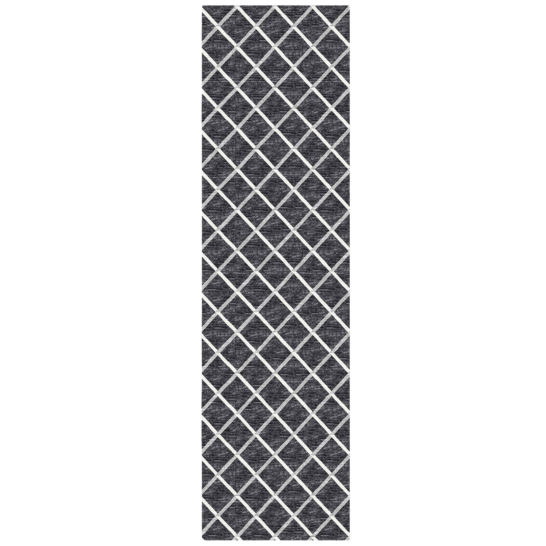 Luxury Machine Washable Indoor/Outdoor Transitional YO1 Black Rug 2'3" x 10' #shape_Runner