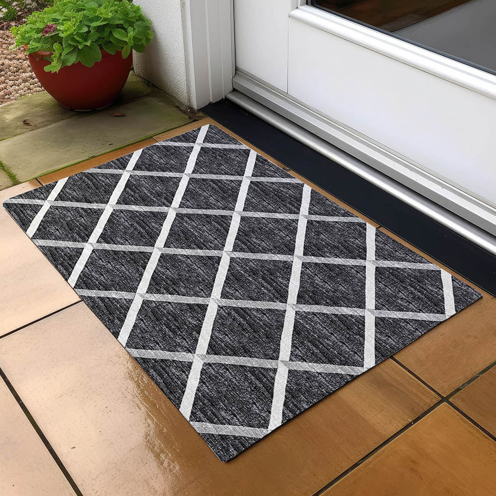 Luxury Machine Washable Indoor/Outdoor Transitional YO1 Black Rug 1'8" x 2'6" #shape_Rectangle