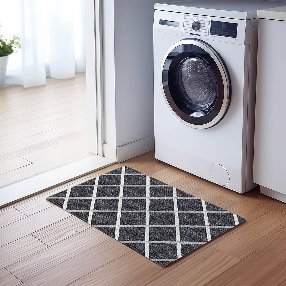 Luxury Machine Washable Indoor/Outdoor Transitional YO1 Black Rug 1'8" x 2'6" #shape_Rectangle