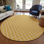 Luxury Machine Washable Indoor/Outdoor Transitional YO1 Gold Rug 4' x 4' #shape_Round