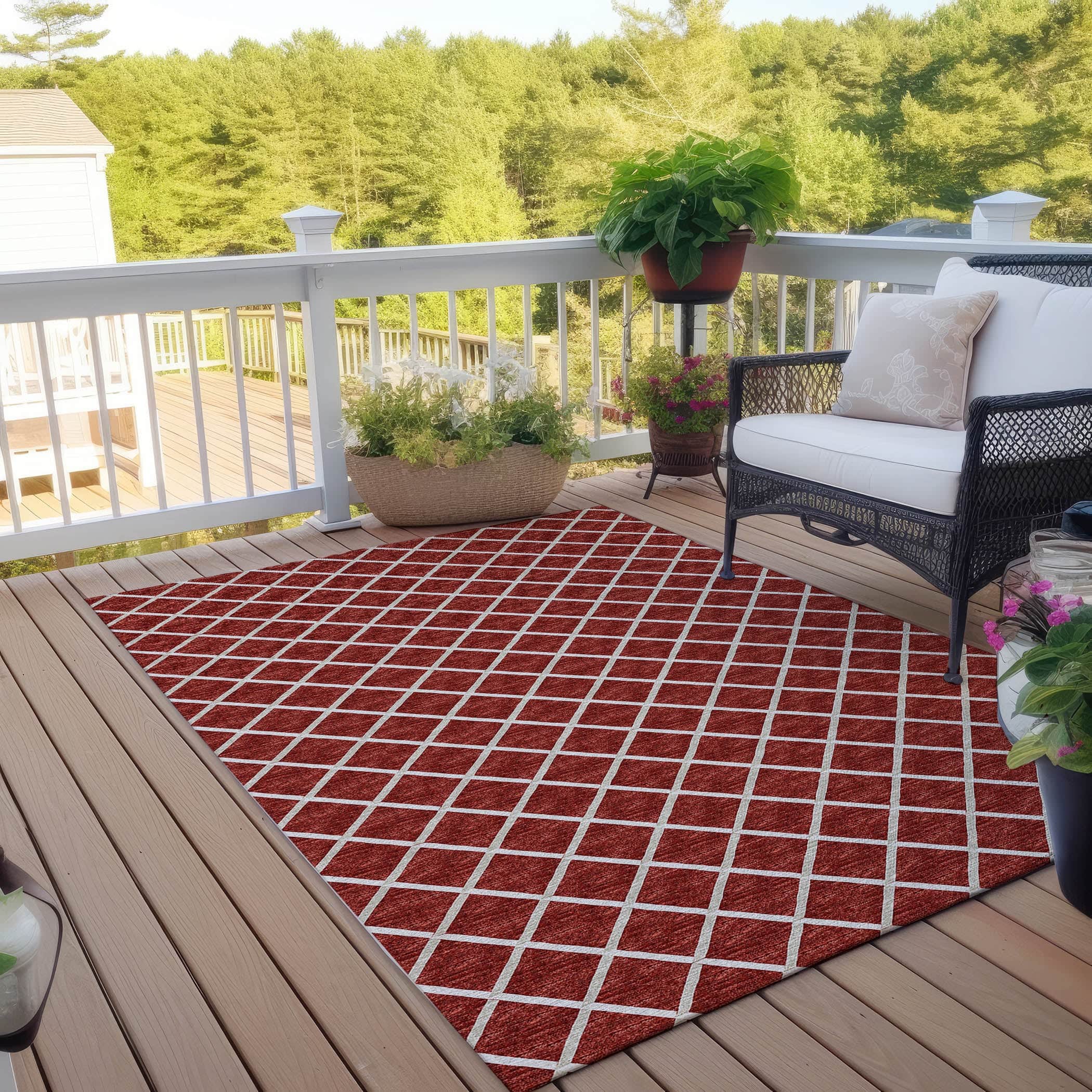 Luxury Machine Washable Indoor/Outdoor Transitional YO1 Red Rug 3' x 5' #shape_Rectangle