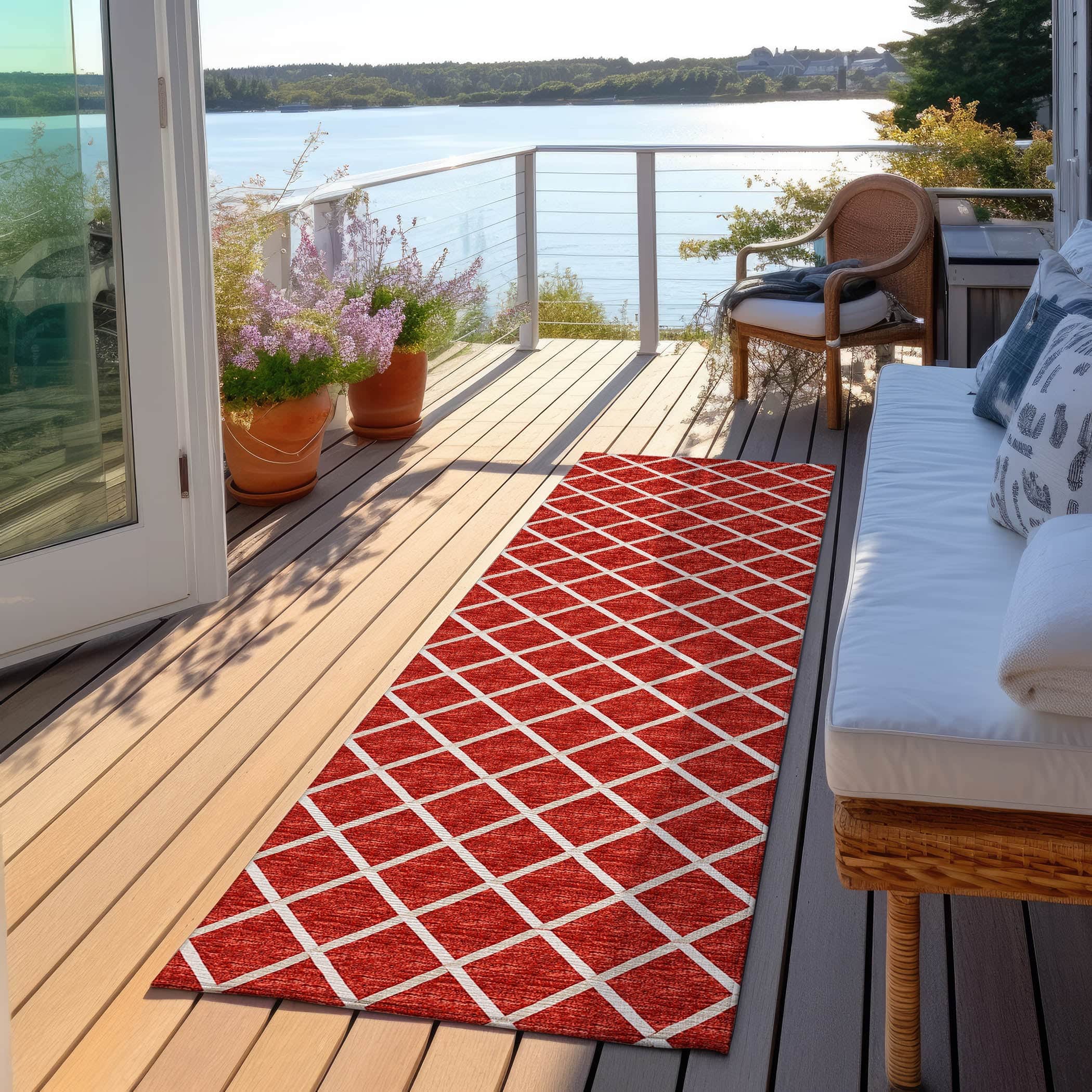 Luxury Machine Washable Indoor/Outdoor Transitional YO1 Red Rug 2'3" x 10' #shape_Runner