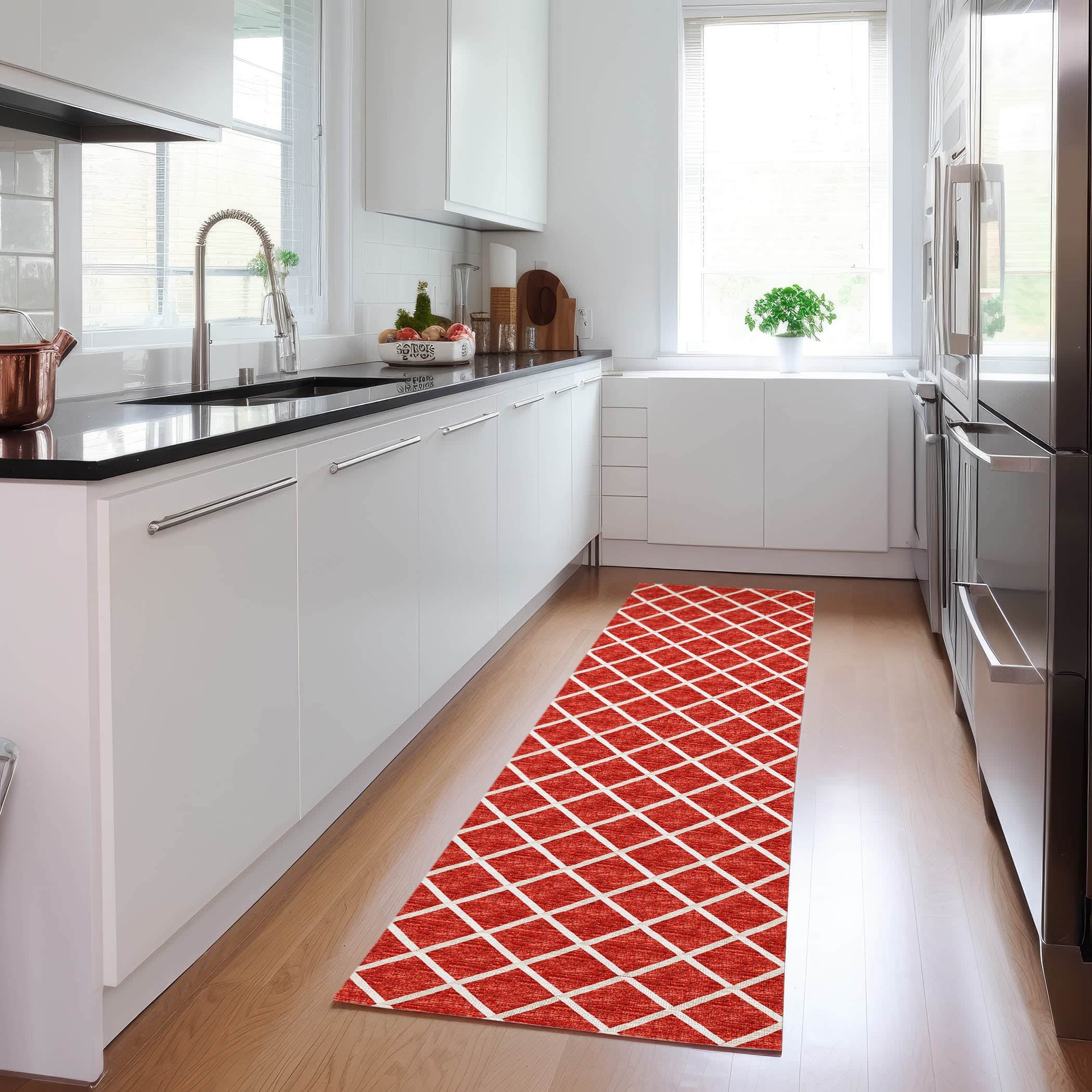Luxury Machine Washable Indoor/Outdoor Transitional YO1 Red Rug 2'3" x 10' #shape_Runner