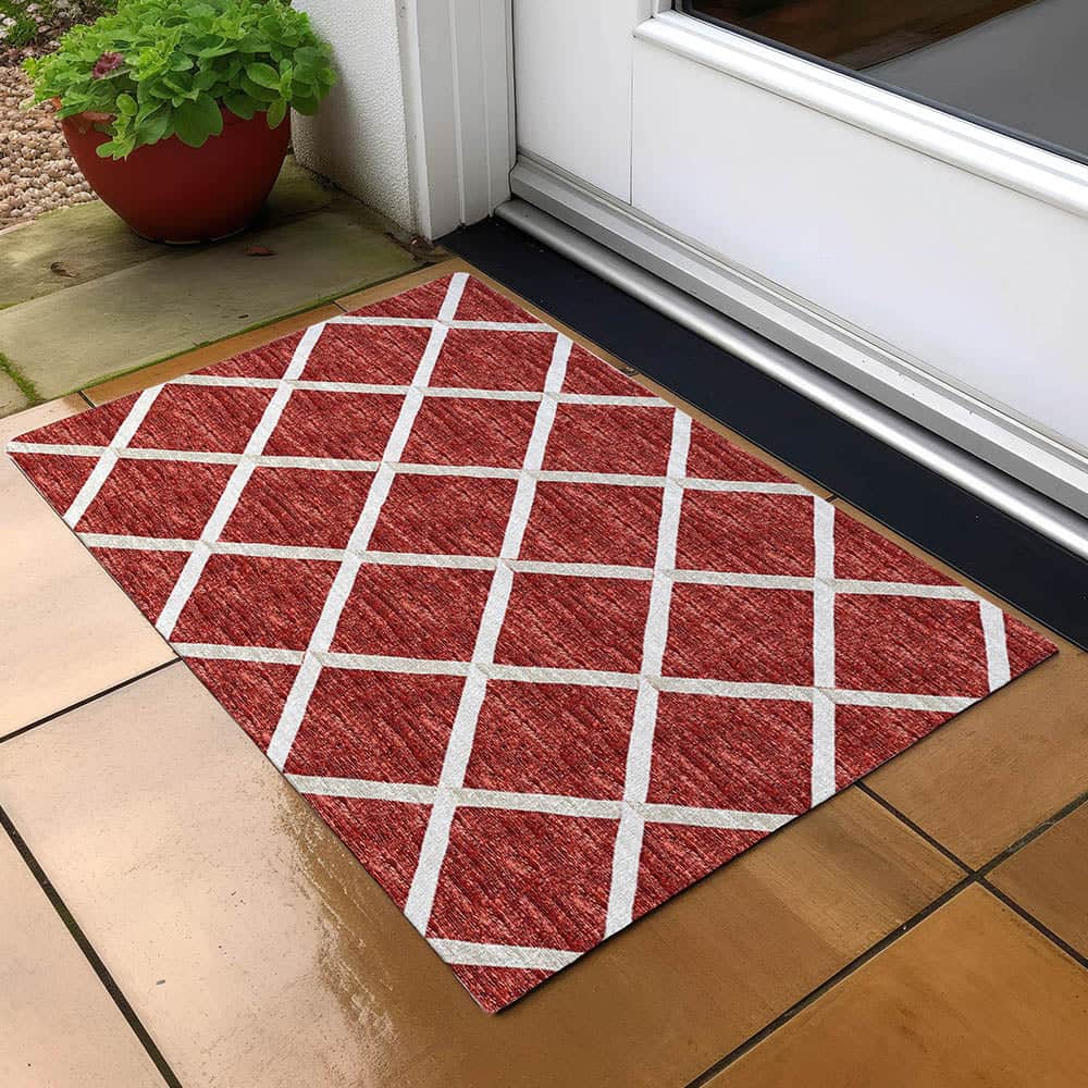 Luxury Machine Washable Indoor/Outdoor Transitional YO1 Red Rug 1'8" x 2'6" #shape_Rectangle