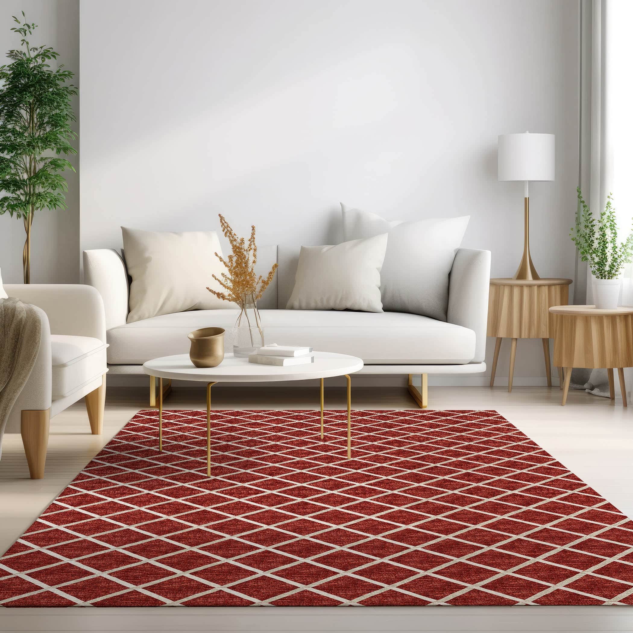 Luxury Machine Washable Indoor/Outdoor Transitional YO1 Red Rug 3' x 5' #shape_Rectangle