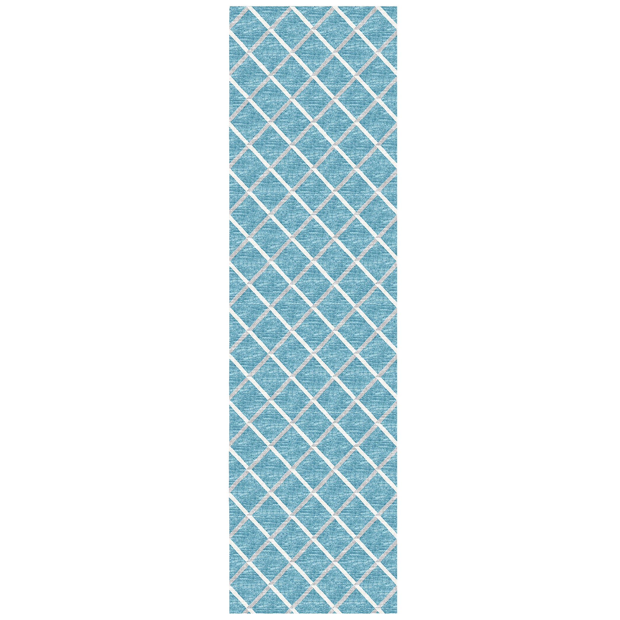 Luxury Machine Washable Indoor/Outdoor Transitional YO1 Sky Blue Rug 2'3" x 10' #shape_Runner