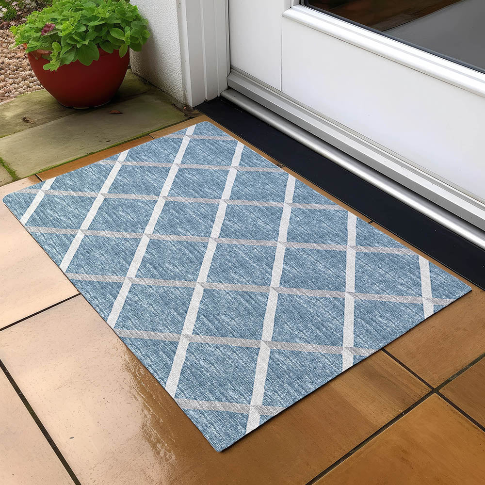 Luxury Machine Washable Indoor/Outdoor Transitional YO1 Sky Blue Rug 1'8" x 2'6" #shape_Rectangle