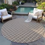 Luxury Machine Washable Indoor/Outdoor Transitional YO1 Taupe Brown Rug 4' x 4' #shape_Round
