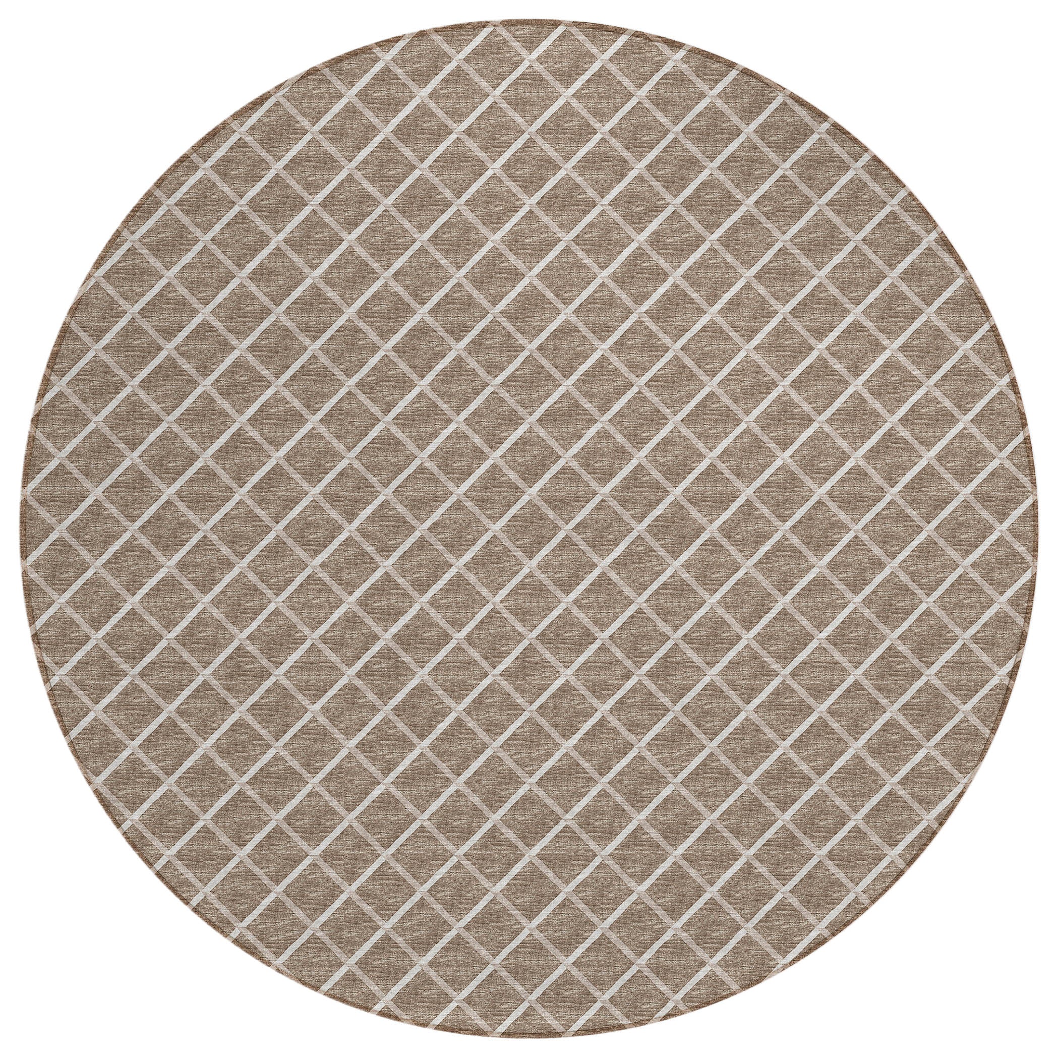 Luxury Machine Washable Indoor/Outdoor Transitional YO1 Taupe Brown Rug 4' x 4' #shape_Round