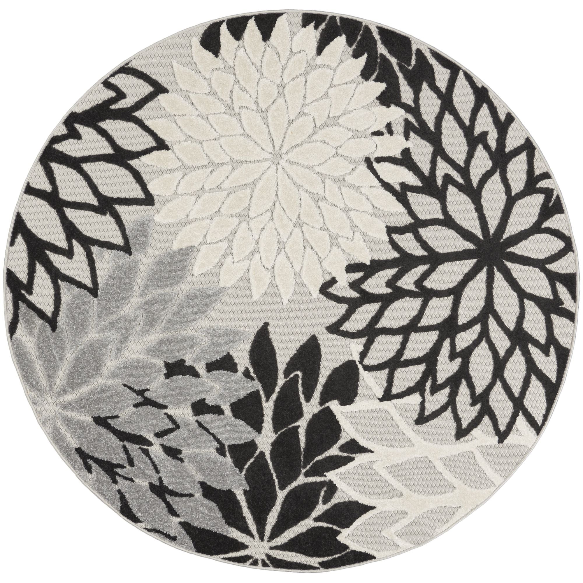 Black White Tropical Indoor-Outdoor Black White Area Rug