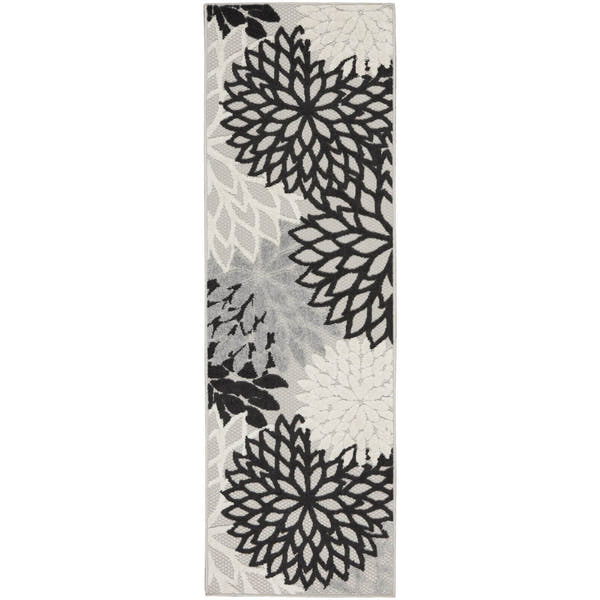 Black White Tropical Indoor-Outdoor Black White Area Rug