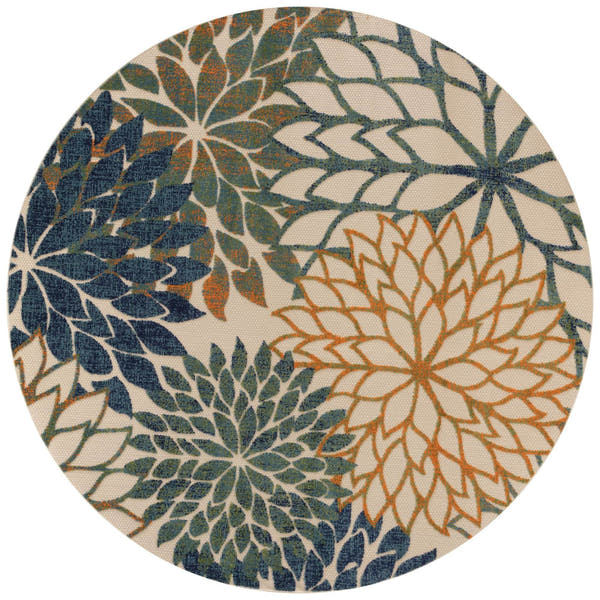 Blue Green Tropical Indoor-Outdoor Black White Area Rug