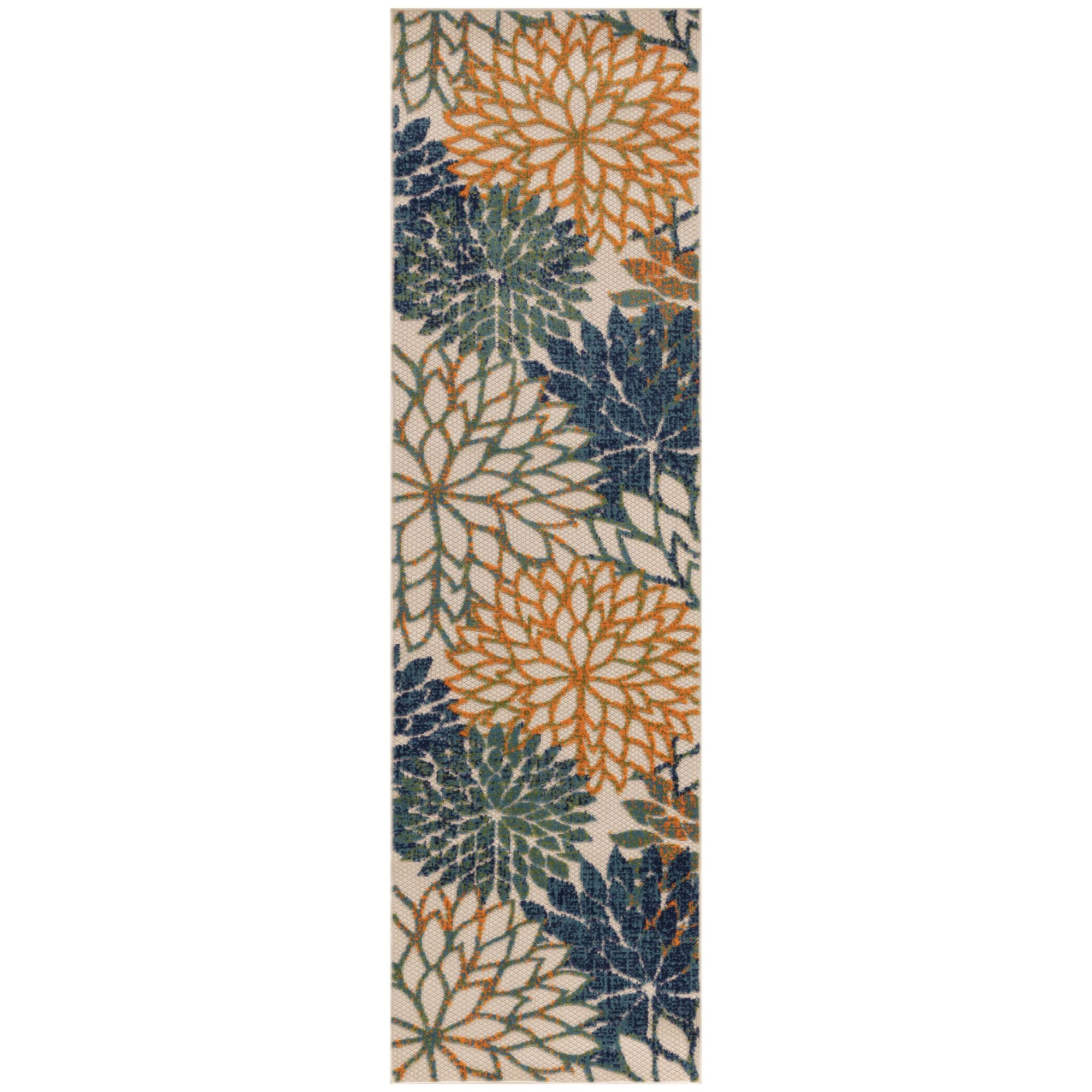 Blue Green Tropical Indoor-Outdoor Black White Area Rug