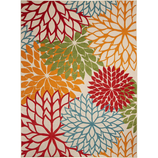 Green Tropical Indoor-Outdoor Black White Area Rug