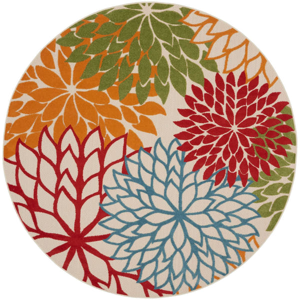 Green Tropical Indoor-Outdoor Black White Area Rug