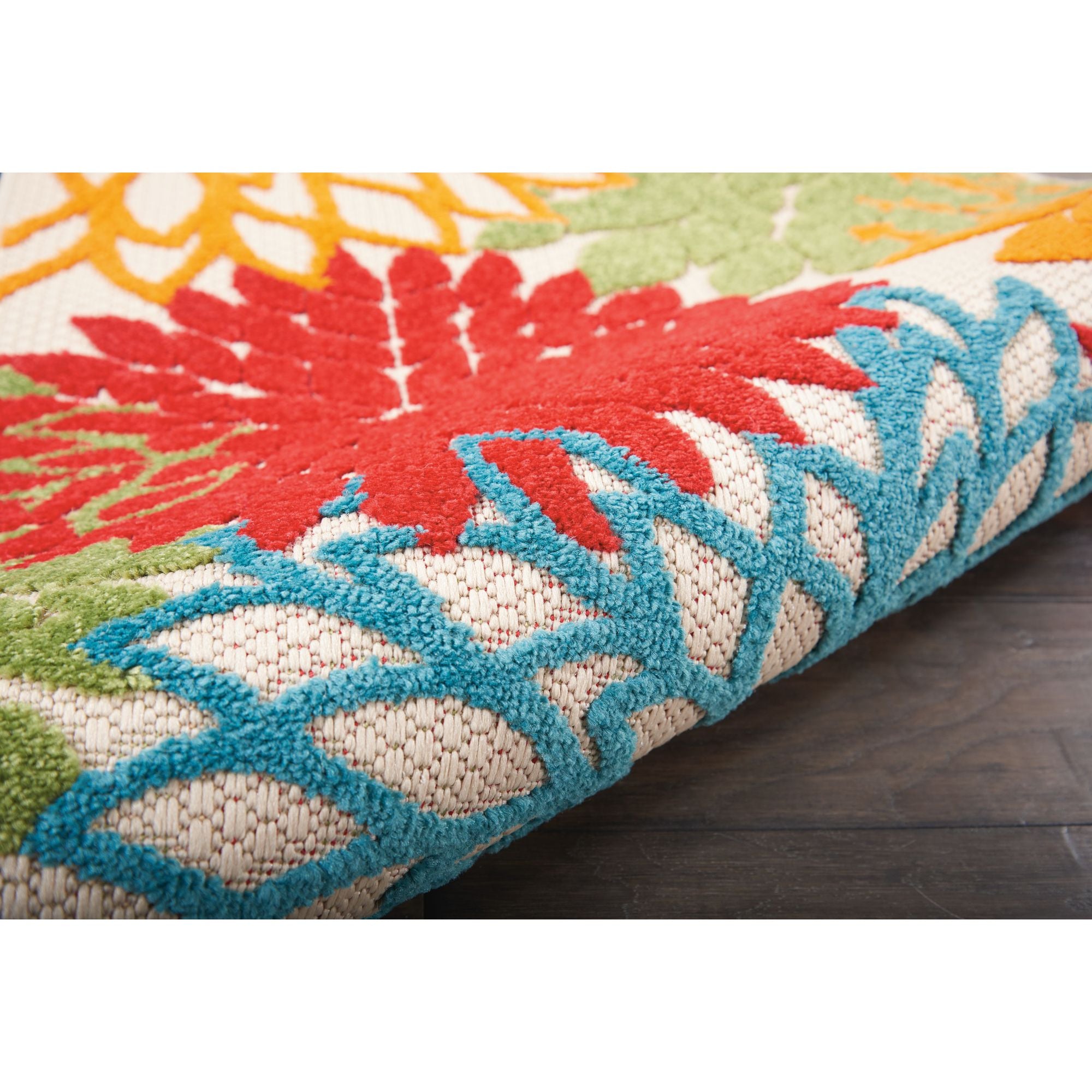 Green Tropical Indoor-Outdoor Black White Area Rug