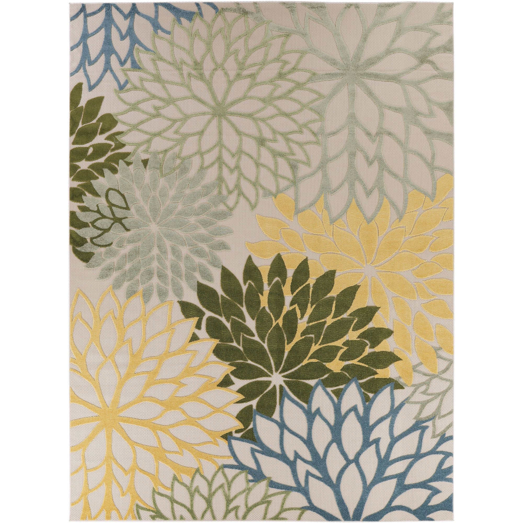 Green Multicolor Tropical Indoor-Outdoor Black White Area Rug