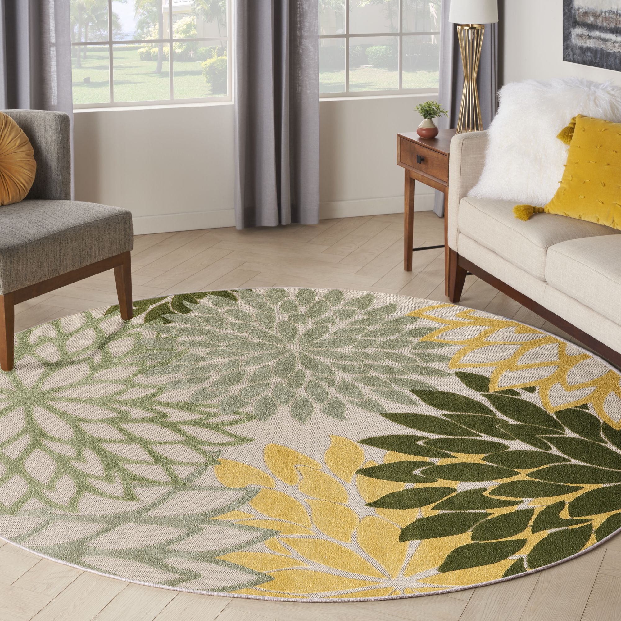 Green Multicolor Tropical Indoor-Outdoor Black White Area Rug