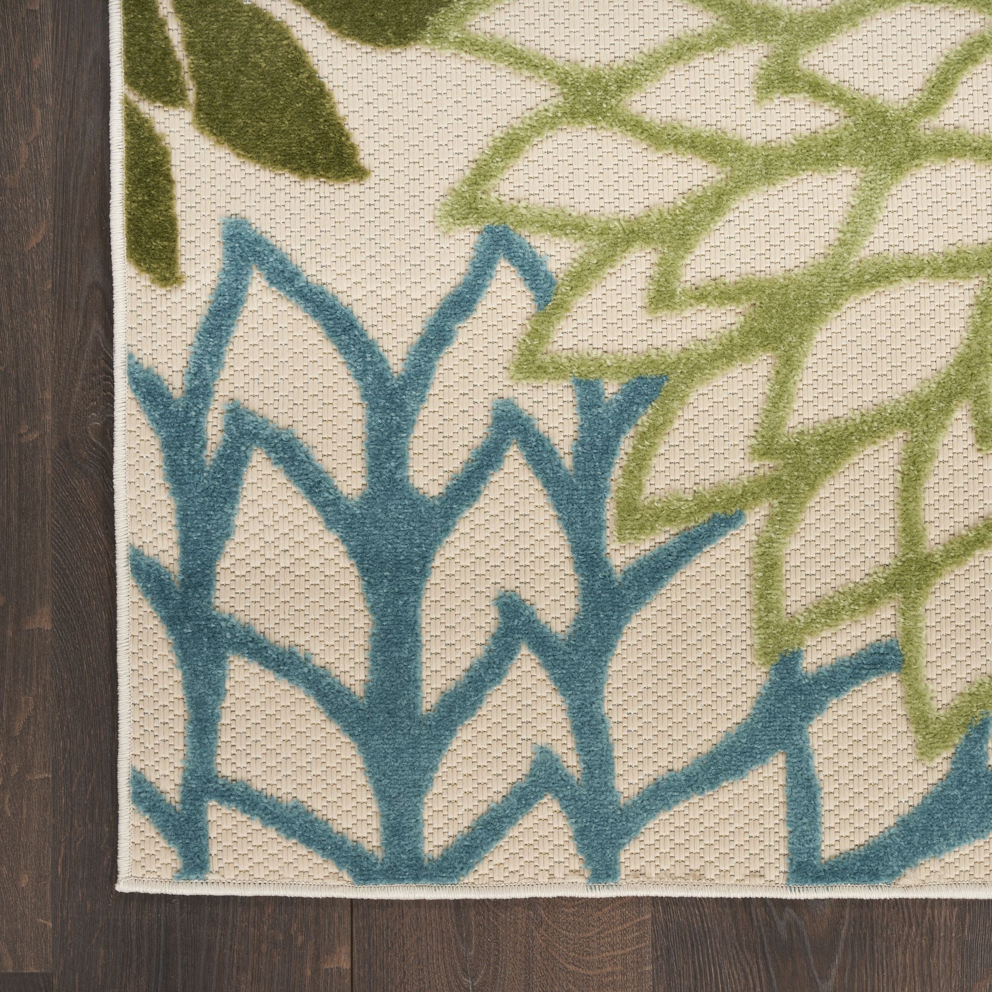 Green Multicolor Tropical Indoor-Outdoor Black White Area Rug