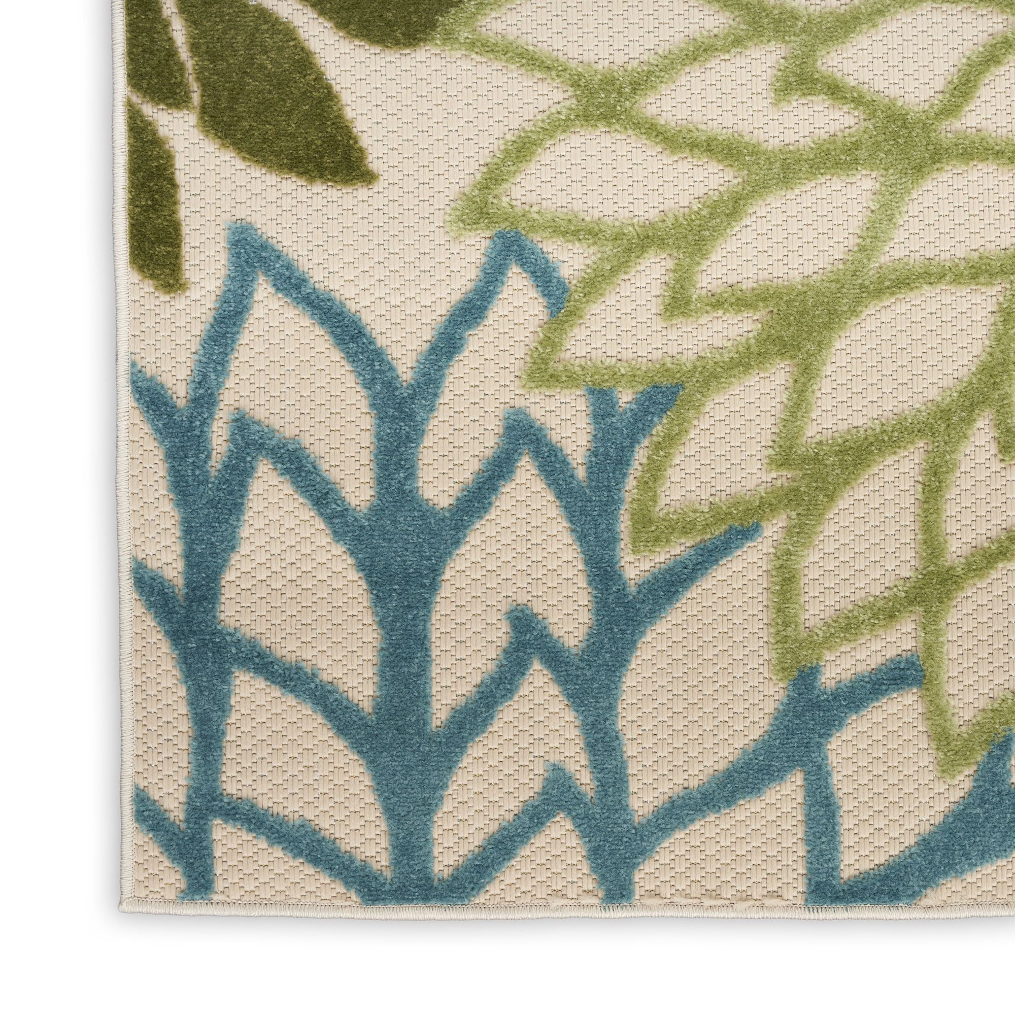 Green Multicolor Tropical Indoor-Outdoor Black White Area Rug