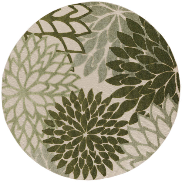 Ivory Green Tropical Indoor-Outdoor Black White Area Rug