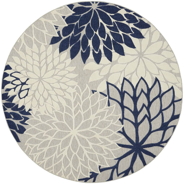 Ivory Navy Tropical Indoor-Outdoor Black White Area Rug