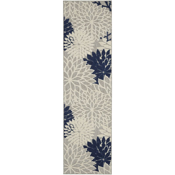 Ivory Navy Tropical Indoor-Outdoor Black White Area Rug