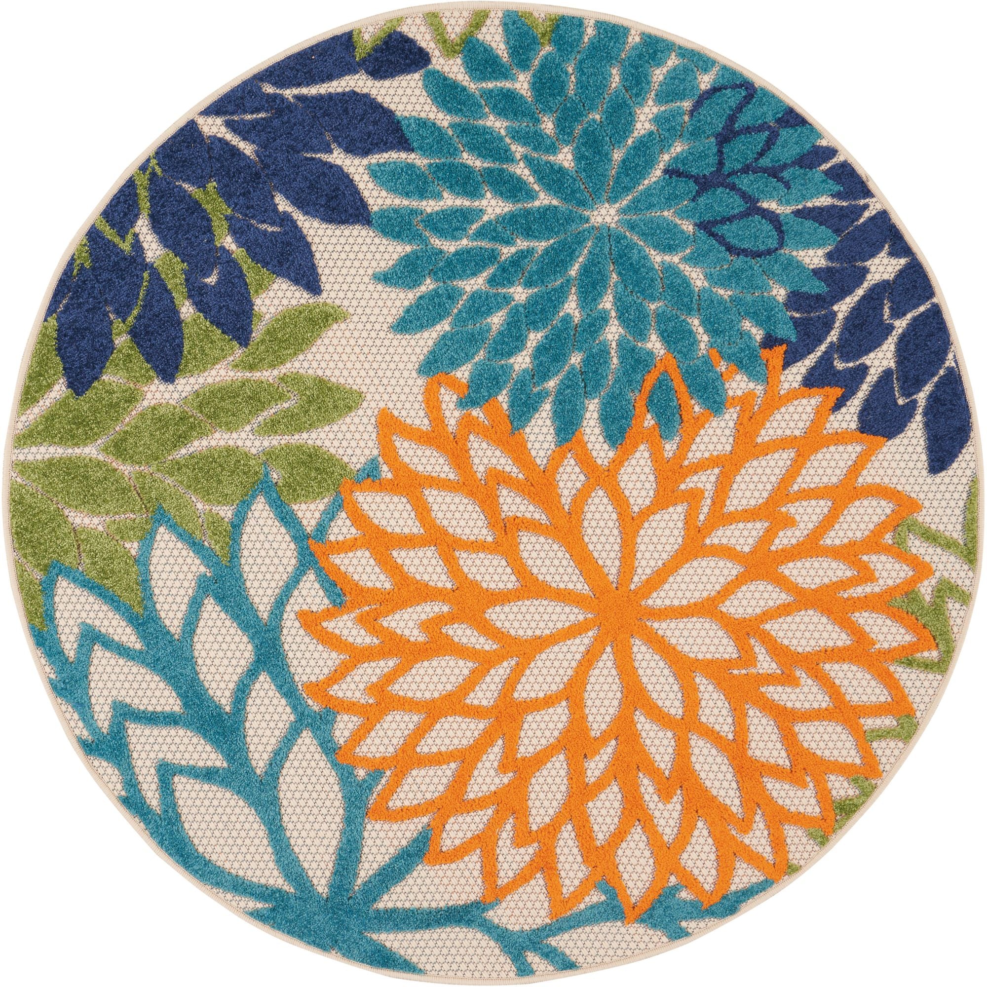 Multicolor Tropical Indoor-Outdoor Black White Area Rug