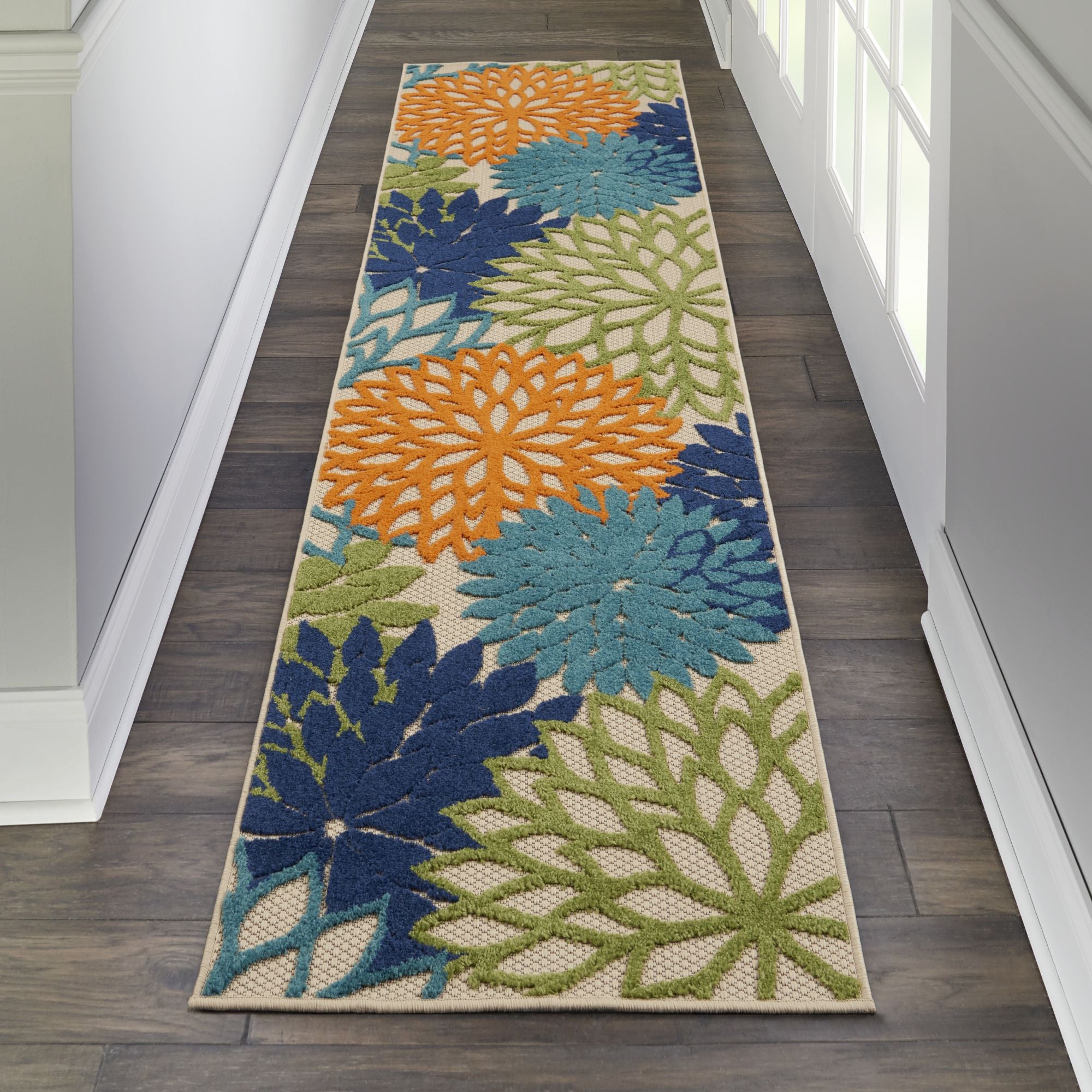 Multicolor Tropical Indoor-Outdoor Black White Area Rug