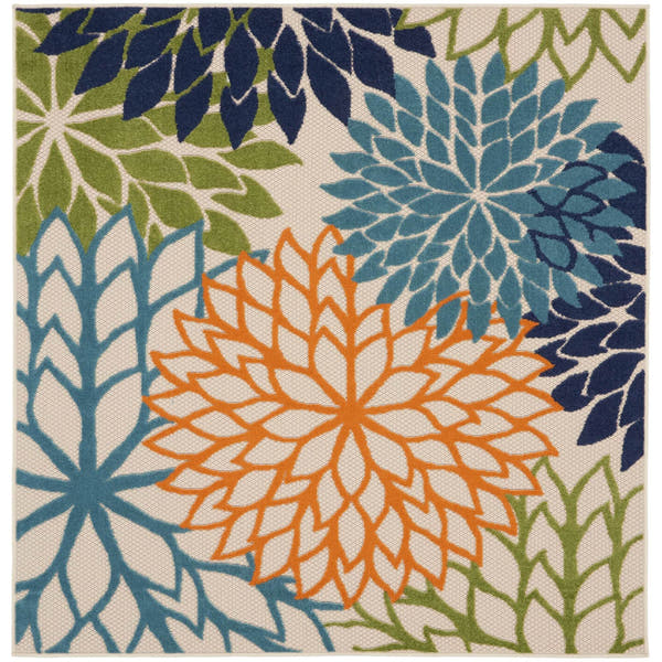 Multicolor Tropical Indoor-Outdoor Black White Area Rug