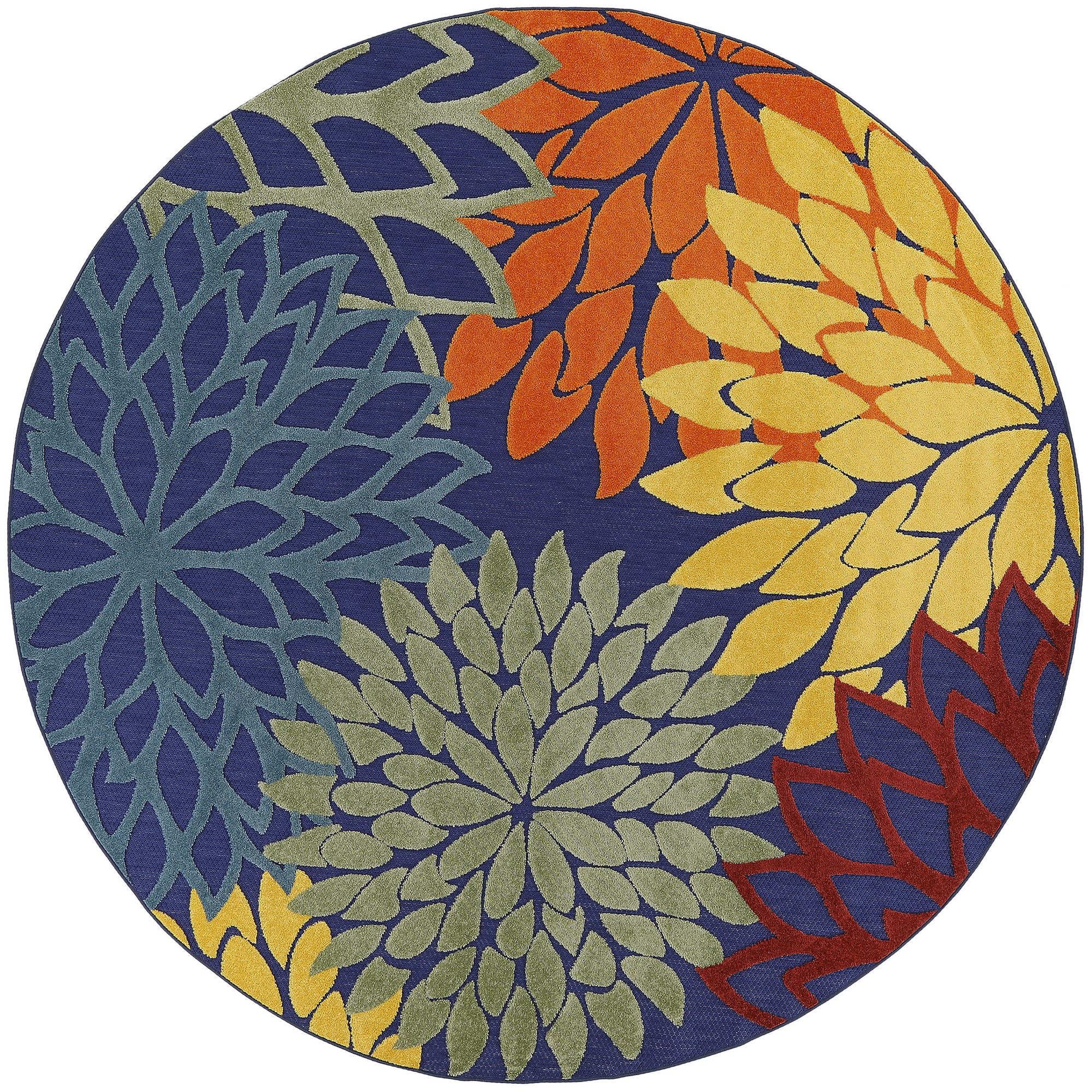 Navy Multicolor Tropical Indoor-Outdoor Black White Area Rug