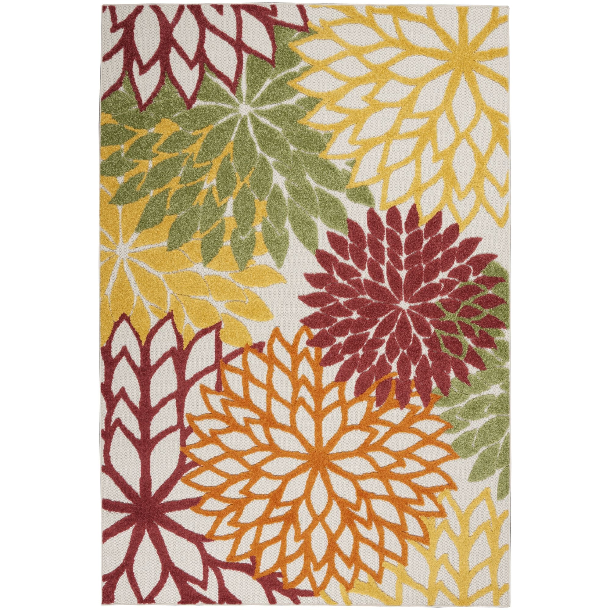 Red Multicolor Tropical Indoor-Outdoor Black White Area Rug