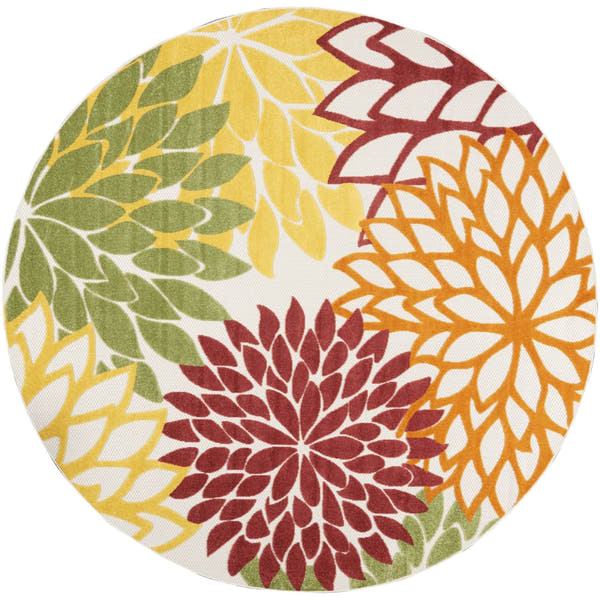 Red Multicolor Tropical Indoor-Outdoor Black White Area Rug