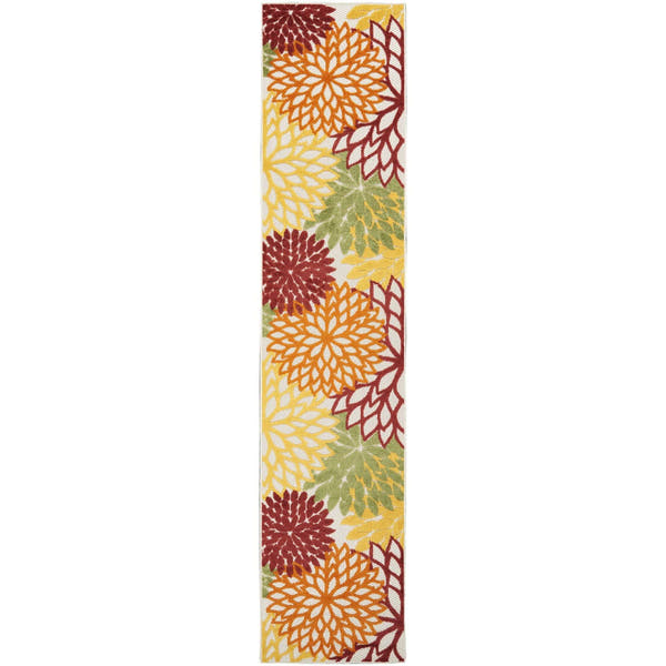 Red Multicolor Tropical Indoor-Outdoor Black White Area Rug