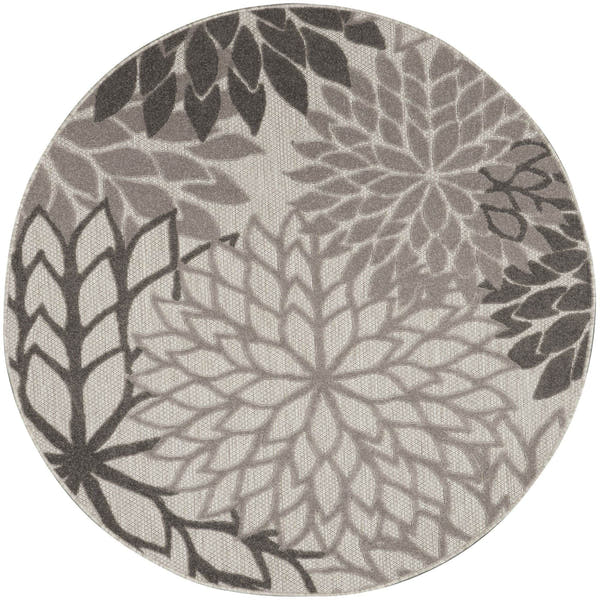 Silver Grey Tropical Indoor-Outdoor Black White Area Rug
