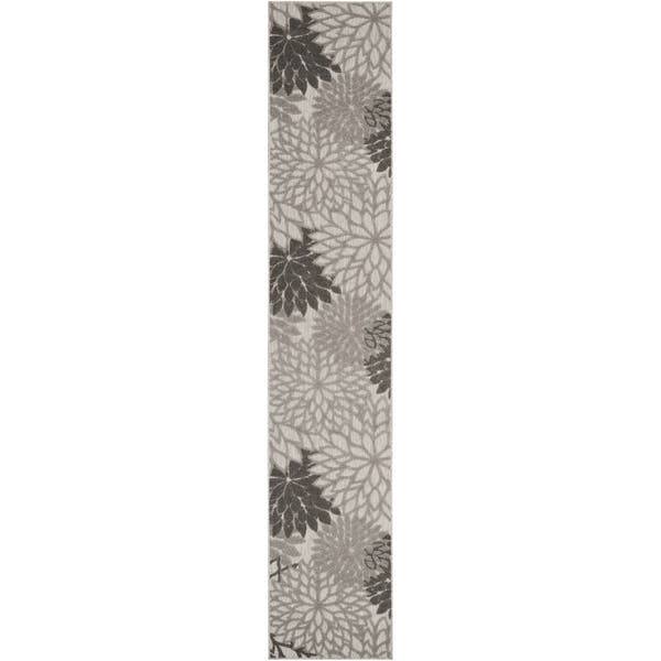 Silver Grey Tropical Indoor-Outdoor Black White Area Rug