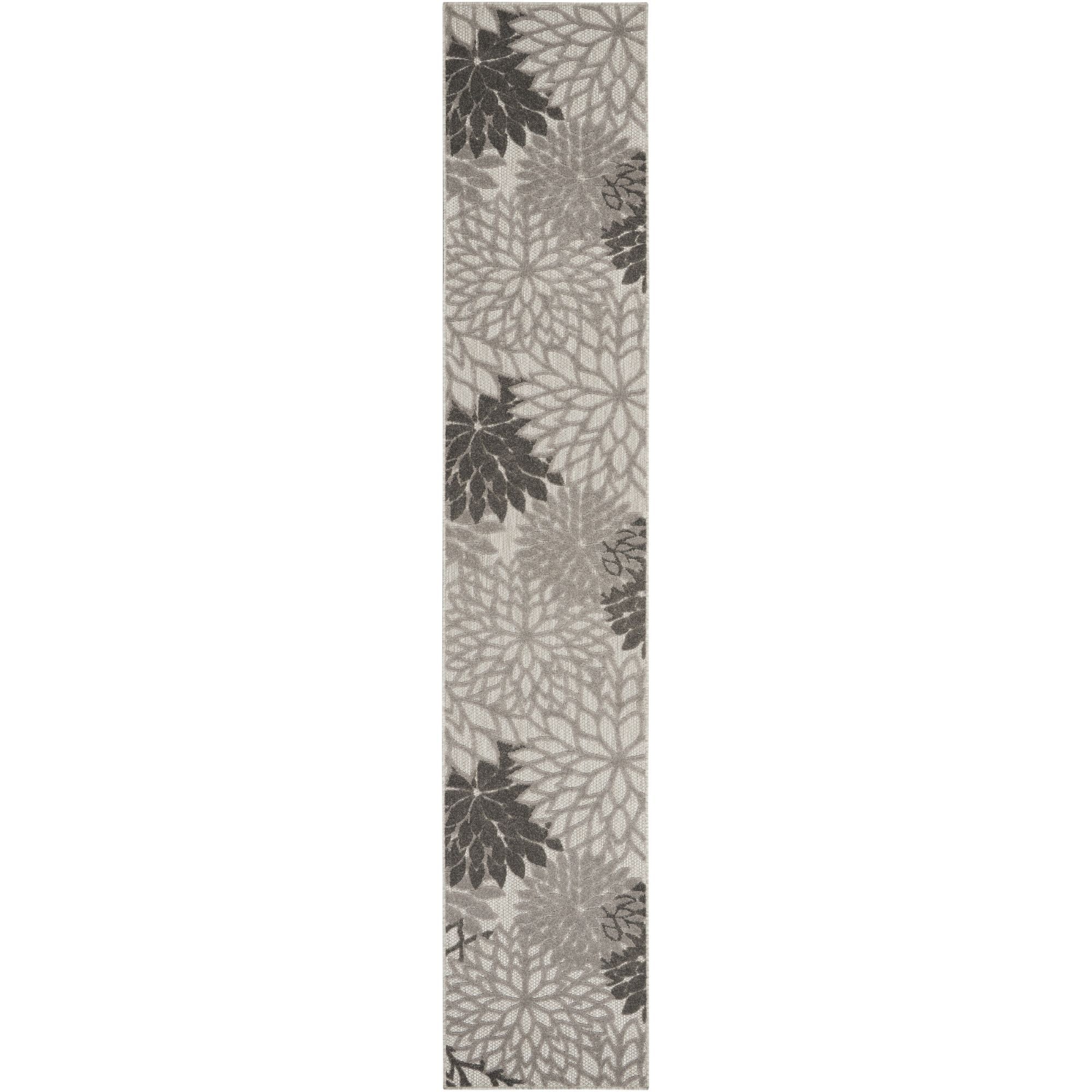 Silver Grey Tropical Indoor-Outdoor Black White Area Rug
