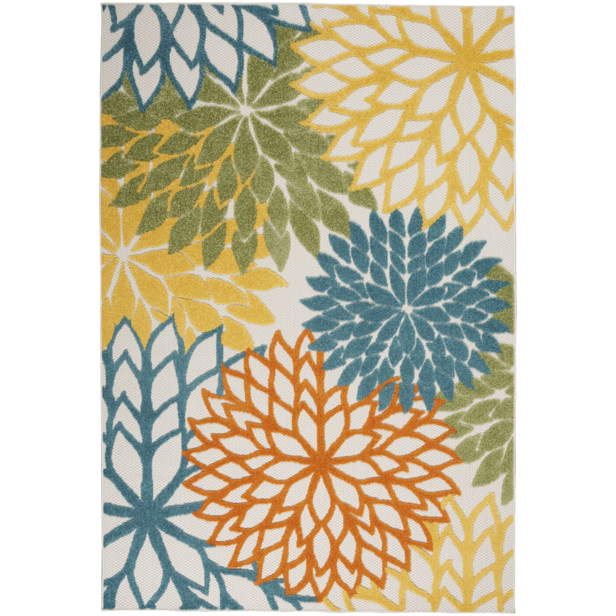 Turquoise Multicolor Tropical Indoor-Outdoor Black White Area Rug