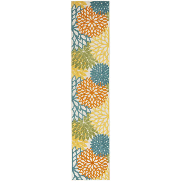 Turquoise Multicolor Tropical Indoor-Outdoor Black White Area Rug