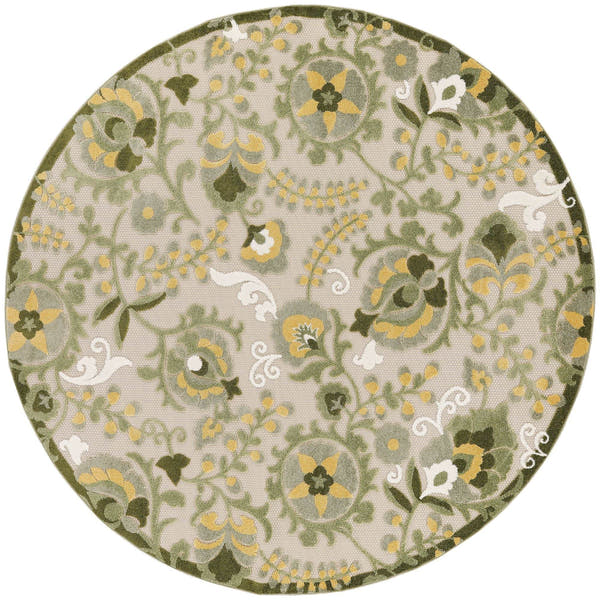 Ivory Green Farmhouse Indoor-Outdoor Swirling Vines Rug