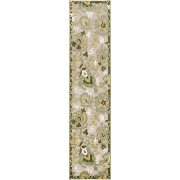 Ivory Green Farmhouse Indoor-Outdoor Swirling Vines Rug