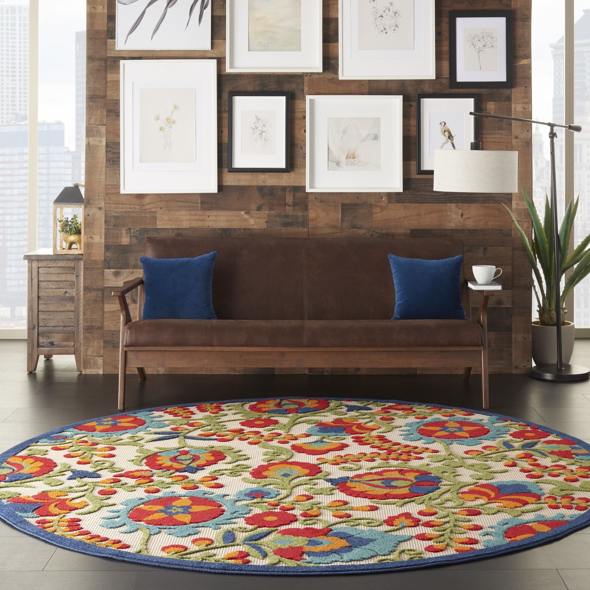 Multicolor Farmhouse Indoor-Outdoor Swirling Vines Rug
