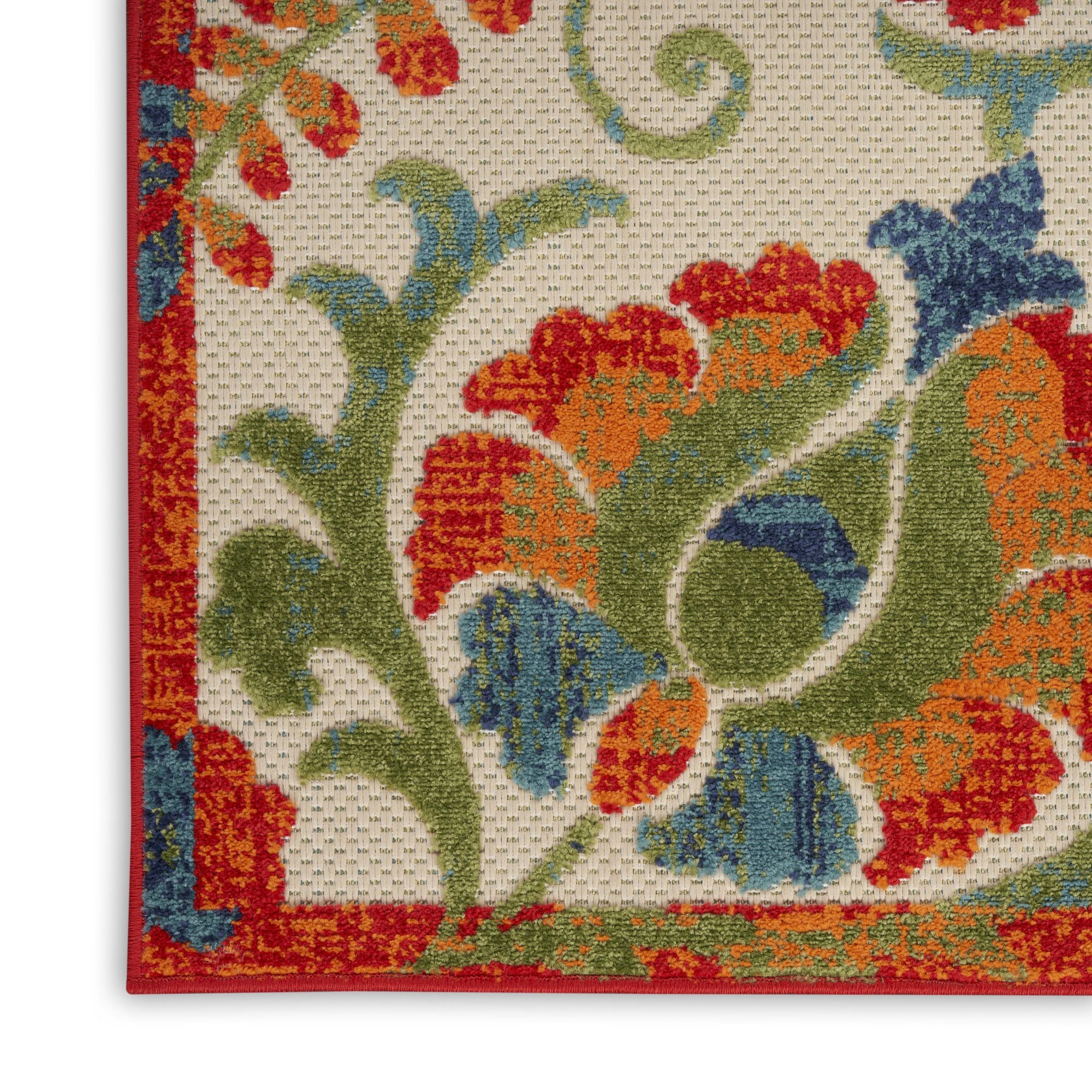 Red Multicolor Farmhouse Indoor-Outdoor Swirling Vines Rug