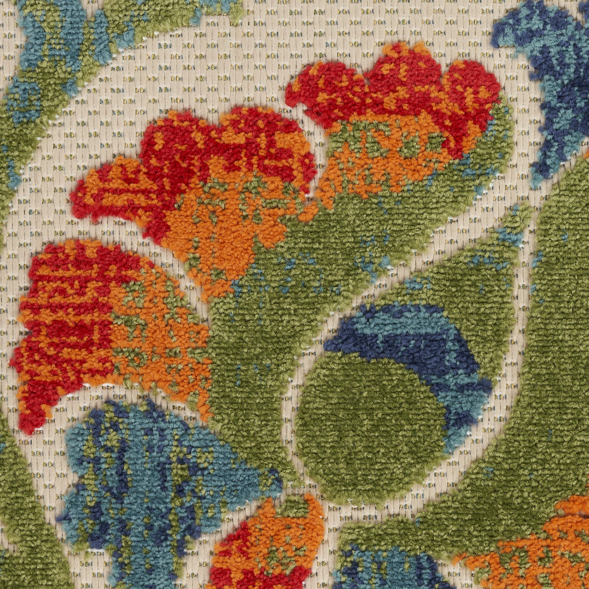 Red Multicolor Farmhouse Indoor-Outdoor Swirling Vines Rug