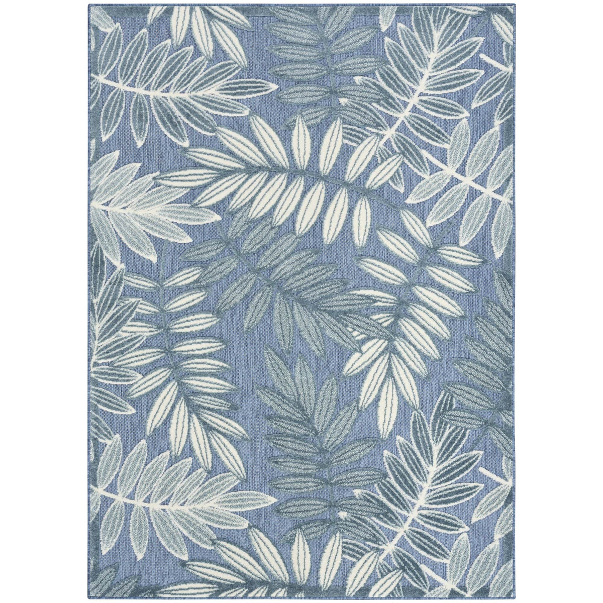 Blue Tropical Leaf Indoor/Outdoor Patio Rug