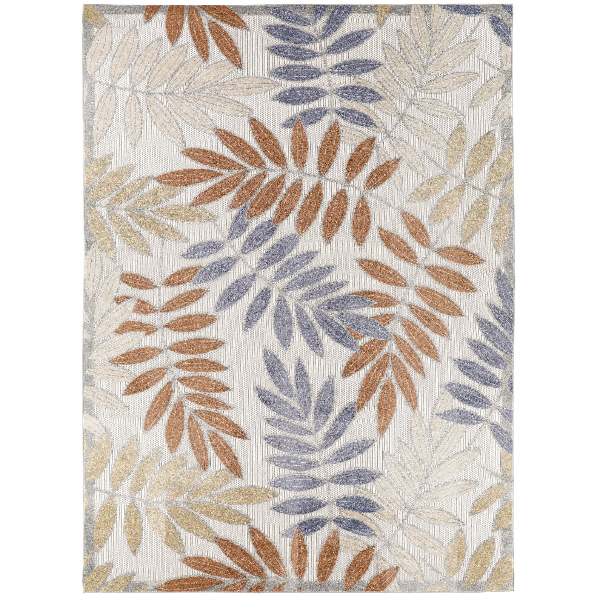 Blue Mocha Tropical Leaf Indoor/Outdoor Patio Rug
