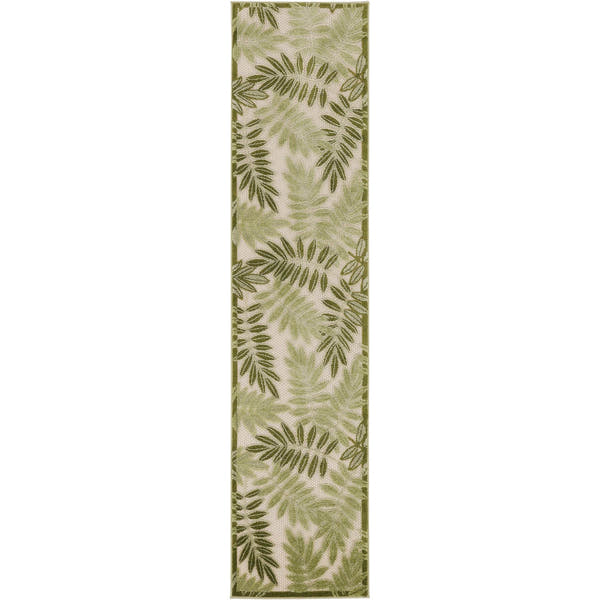 Ivory Green Tropical Leaf Indoor/Outdoor Patio Rug